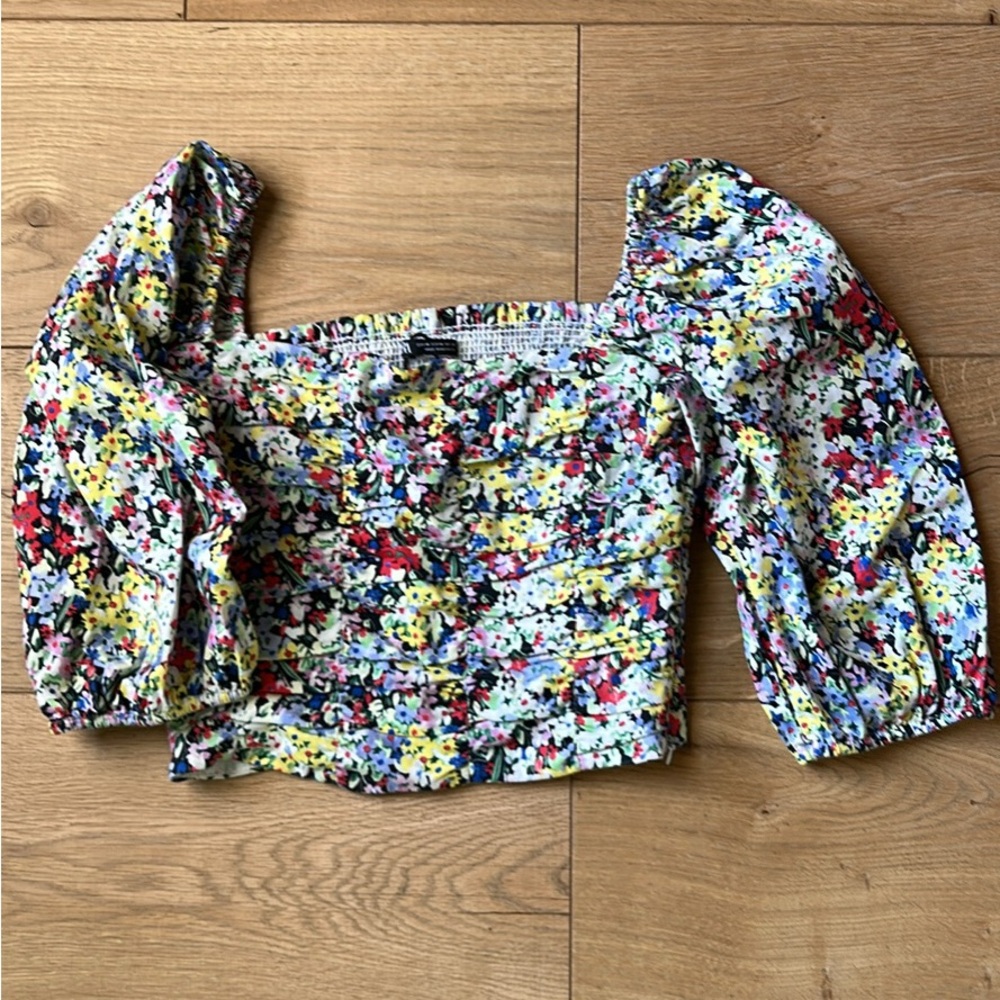 Zara Multicolor Floral Puff Sleeve Blouse